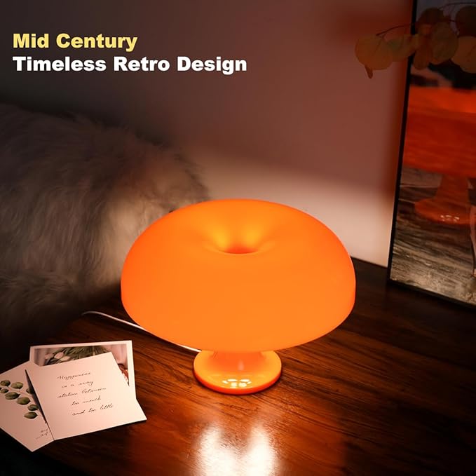 FANHAO FANHAO Orange Mushroom Lamp, 70s Retro Midcentury Table Lamp for Bedroom & Living Room, 3-Way Dimmable, Cool Vintage Home Decor & Gifts photo 2