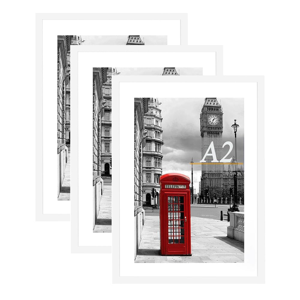 Scholar Tree White A2 Picture Frame 3 Pack, A2 Picture Frames 42 X 59.4Cm, A2 With Freestanding And Wall Mountable