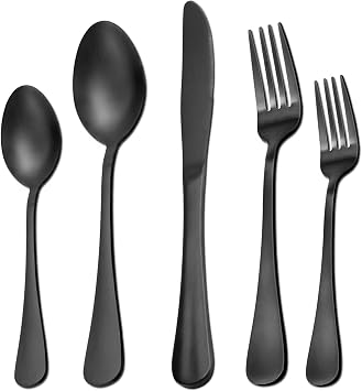 40 Pieces Matte Black Silverware Set Serve for 8, Stainless Steel Flatware Set Utensils Cutlery Tableware Set Including Steak Knife Fork and Spoon, Gift Package for Wedding Housewarming