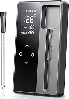 Wireless Meat Thermometer with App Control, 600FT Bluetooth Range, 6 Sensors, 0.5S Instant Read, LCD Display, IP67 Waterproof Real-Time Monitoring & Smart Alerts for BBQ, Grill, Oven
