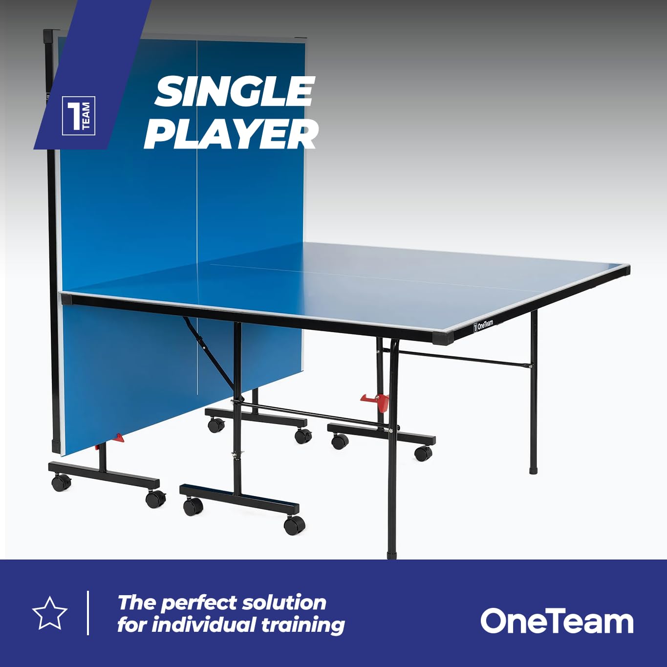 OneTeam Table de Ping Pong avec des Dimensions de 274x152.5x76 cm pour Jouer en Extérieur avec Filet Plateaux Pliables Roues de Transport avec Fonction de Blocage Bleu Clair