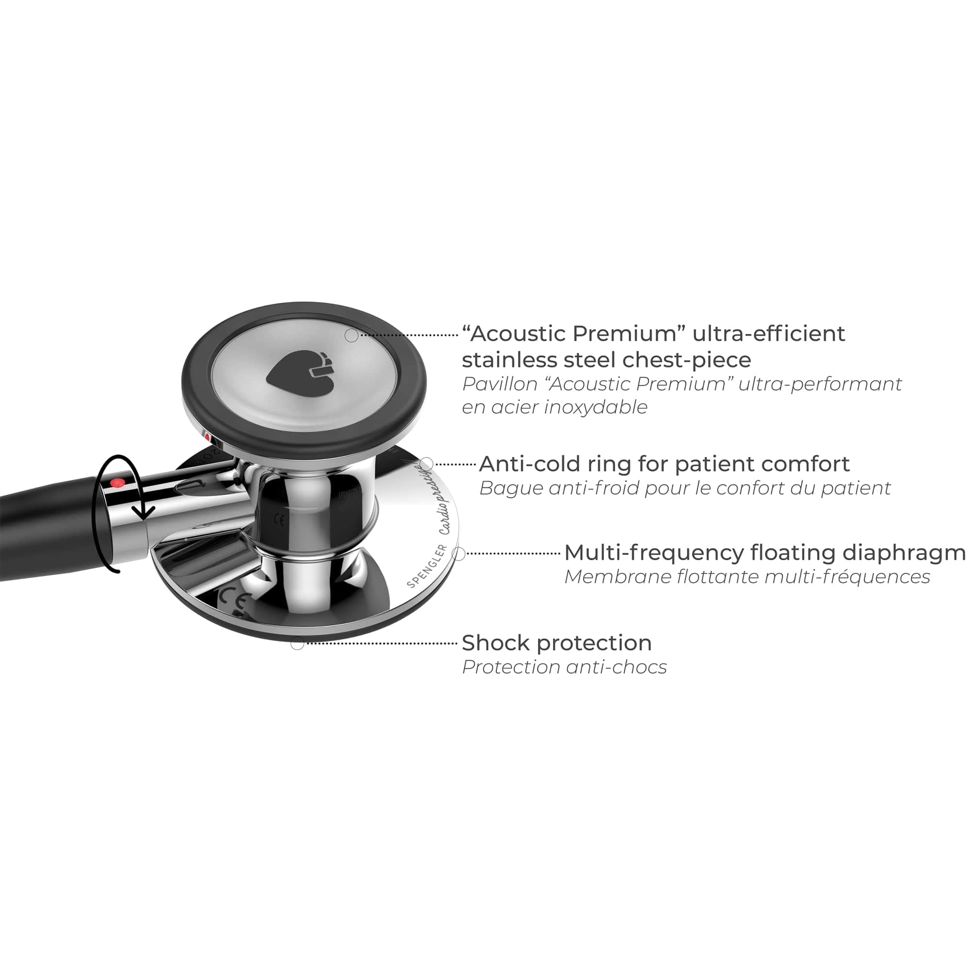 SPENGLER Cardioprestige II Stéthoscope de Diagnostic Médical Double Pavillon en Acier inoxydable