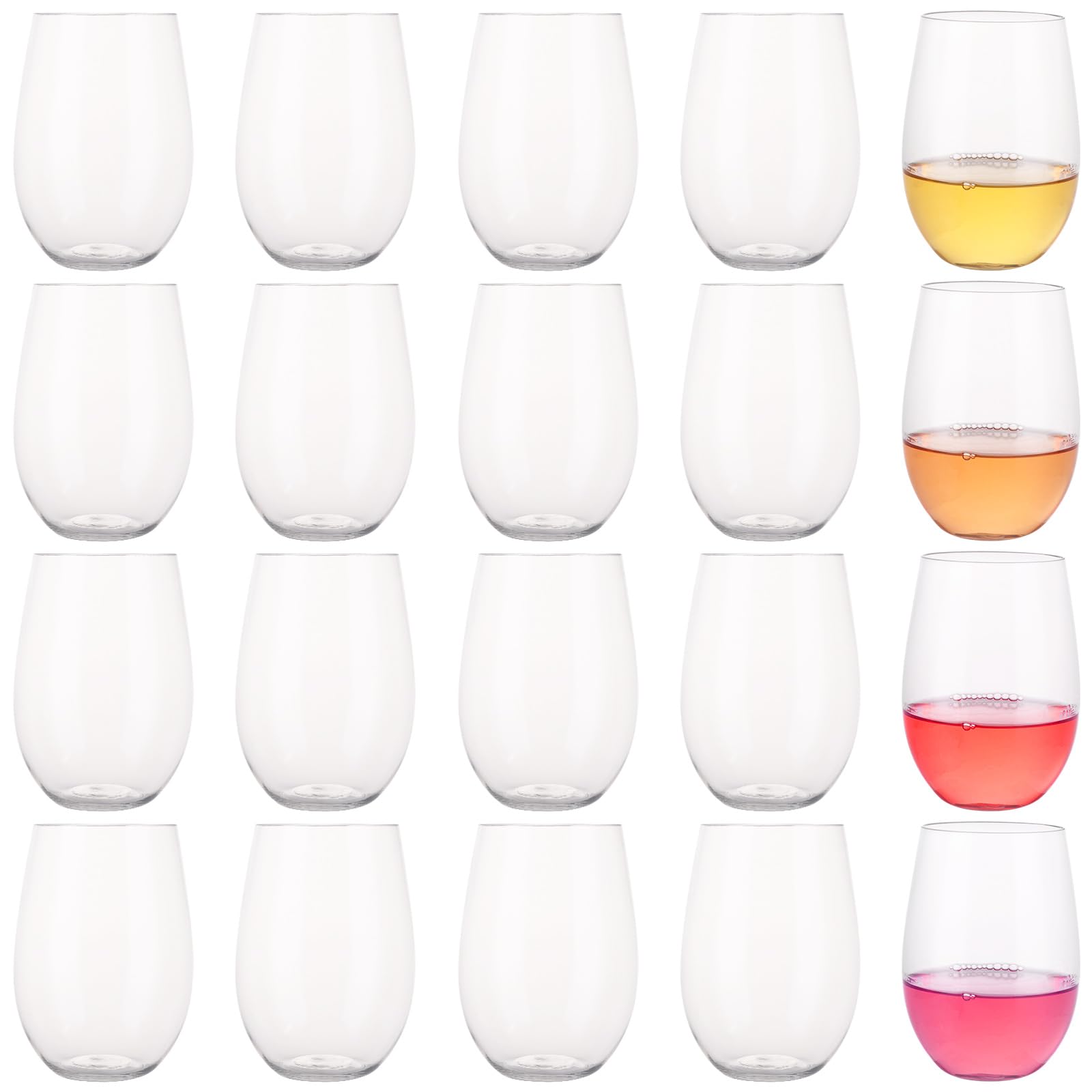 Lot de 20 verres à vin réutilisables en plastique transparent incassable pour camping, pique-nique, voyage, mariage, fête, extérieur et intérieur