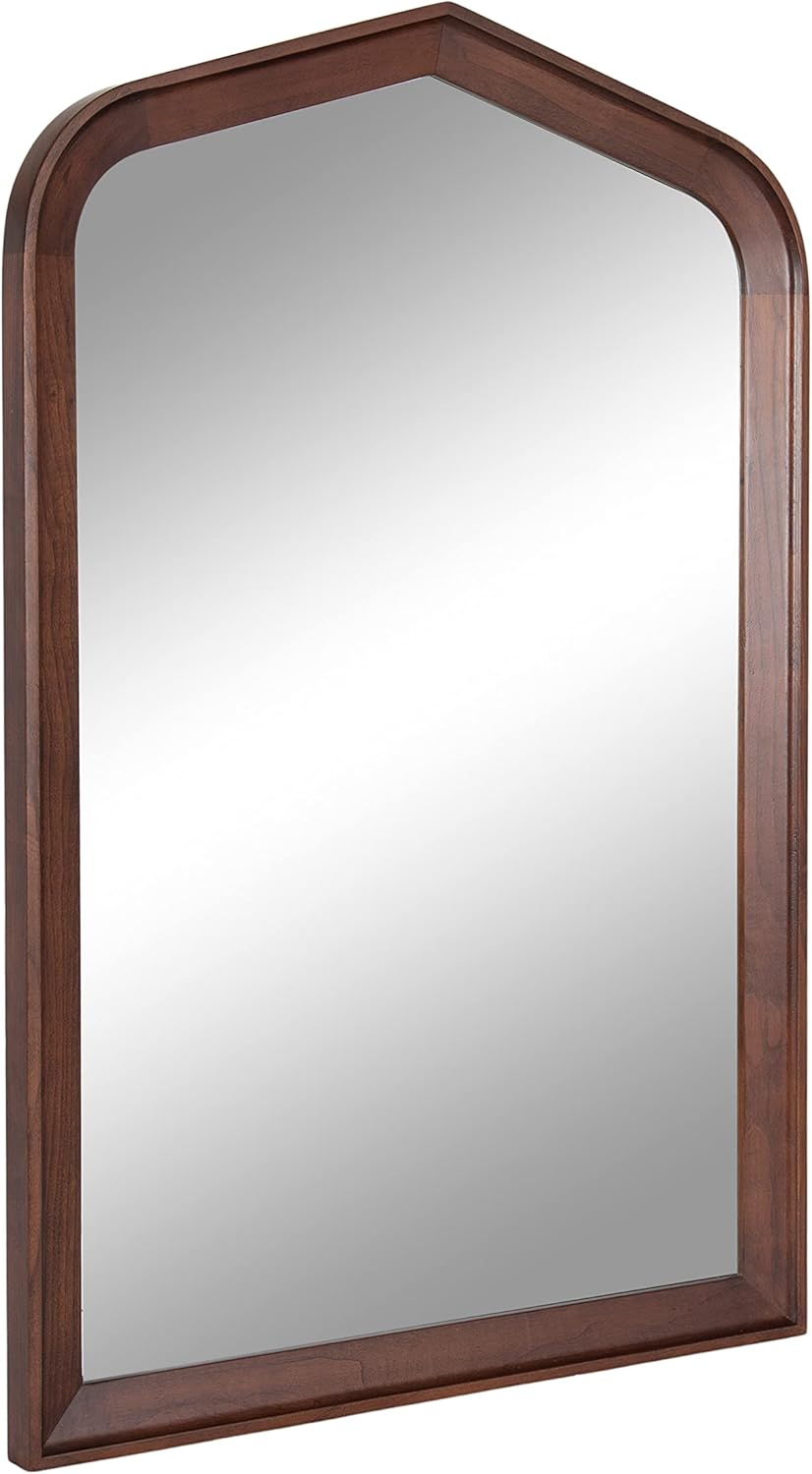 Kate and Laurel Tudor Traditional Wooden Arch Wall Mirror; 24 x 36; Walnut Brown; Vintage Arched Hanging Mirror with Pointed Arch and Pieced Wood Frame