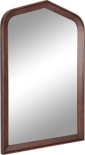 Kate and Laurel Tudor Espejo de pared de madera tradicional con arco puntiagudo y marco de madera de piezas 36 x 28 pulgadas marrón nogal