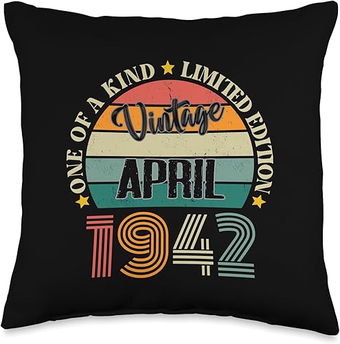 Vintage Birthday Retro Limited Edition Retro Gifts 83 Year Old Vintage April 1941 83rd Birthday Retro Throw Pillow, 16x16, Multicolor
