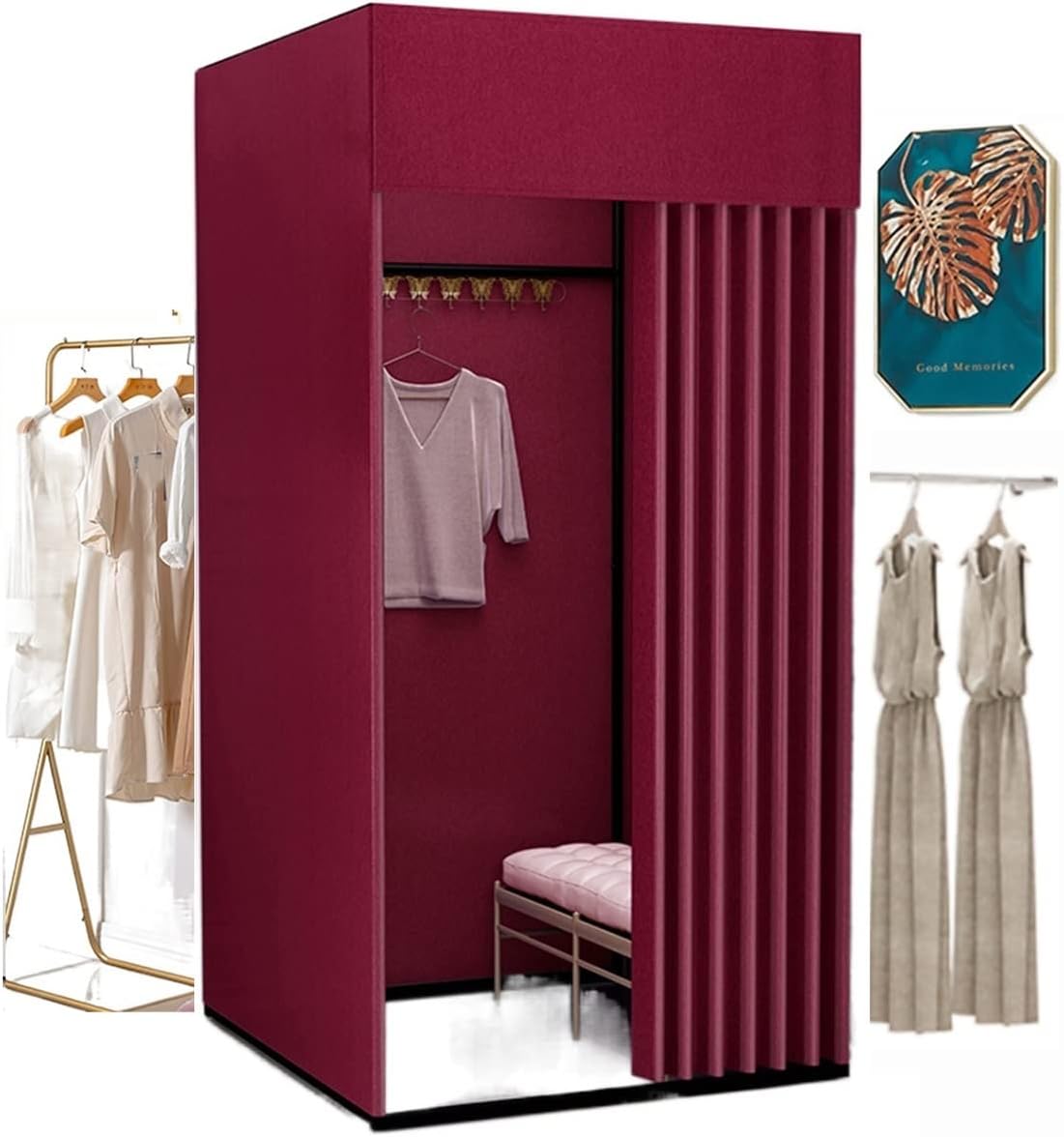 Portable Changing Room, Room Dividersportable Dressing Room Easy-to-move Cloakroom To Showcase Dressing DIY Makeshift Fitting Room With Blackout Curtains And Hooks ( Color : G , Size : 80x80x200cm )