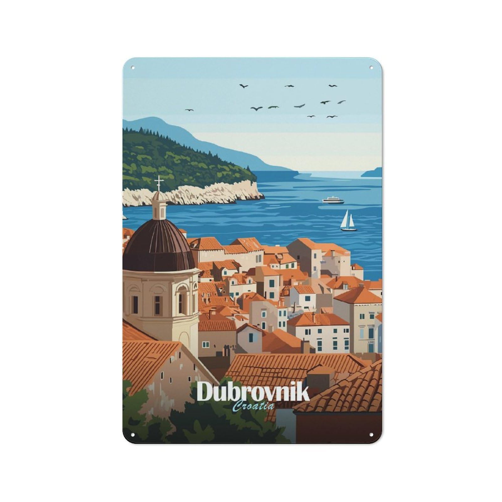 Junmoney Style-7 Tin Sign 30X20cm With Dubrovnik Croatia Travel Poster For Living Room Wall, Retro Decor, Autumn Wall Decor For Living Room Decor Lovers