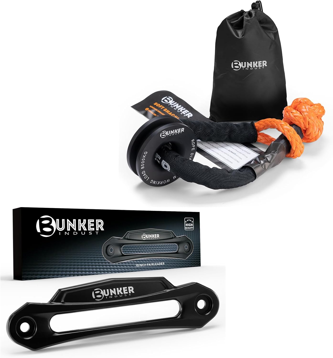 BUNKER INDUST Winch Hawse Fairlead 10" Inch Aluminum Fairlead + Synthetic Soft Shackle with Winch Ring