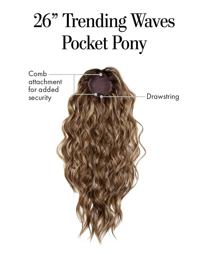 Kim Kimble 26" Trending Waves Pony Hairpiece, Trendy Modern Wavy Ponytail With Built in Claw clip by Hairuwear, MC9/14SS Caramel Latte