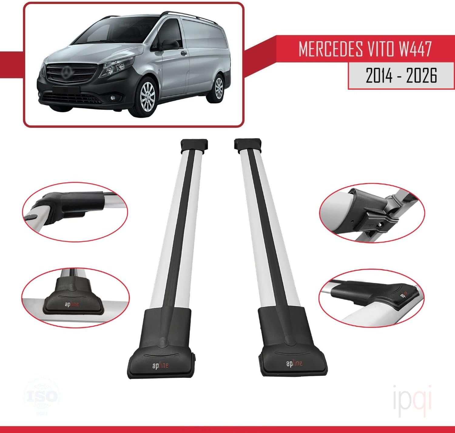 RE&AR Tuning Cross Bar for Mercedes Vito W447 2014-2020 Roof Racks Aluminium Gray