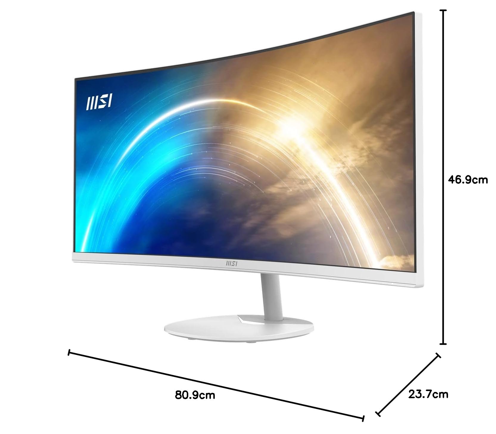 MSI Pro MP341CQW Écran Bureautique Incurvé 34" UWQHD - Dalle VA 1500R, 3440x1440, 100Hz, 1 ms, Confort Oculaire, Contraste 3000:1, 21:9, Haut-Parleurs Intégrés, DP 1.2a, HDMI 2.0b - Blanc
