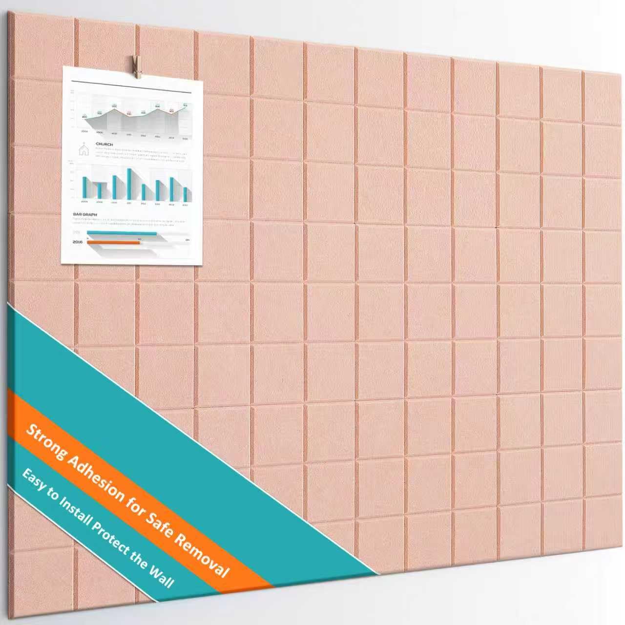 Große Korktafel, Filz-Wandfliesen mit sicherem, entfernbarem Klebstoff, Pinnwand für Büro, Pinnwand für Quilt-Design und Dart-Wandschutz, 121,9 x 91,4 cm, Rosa, Elfenbeinfarben, 12 Stück