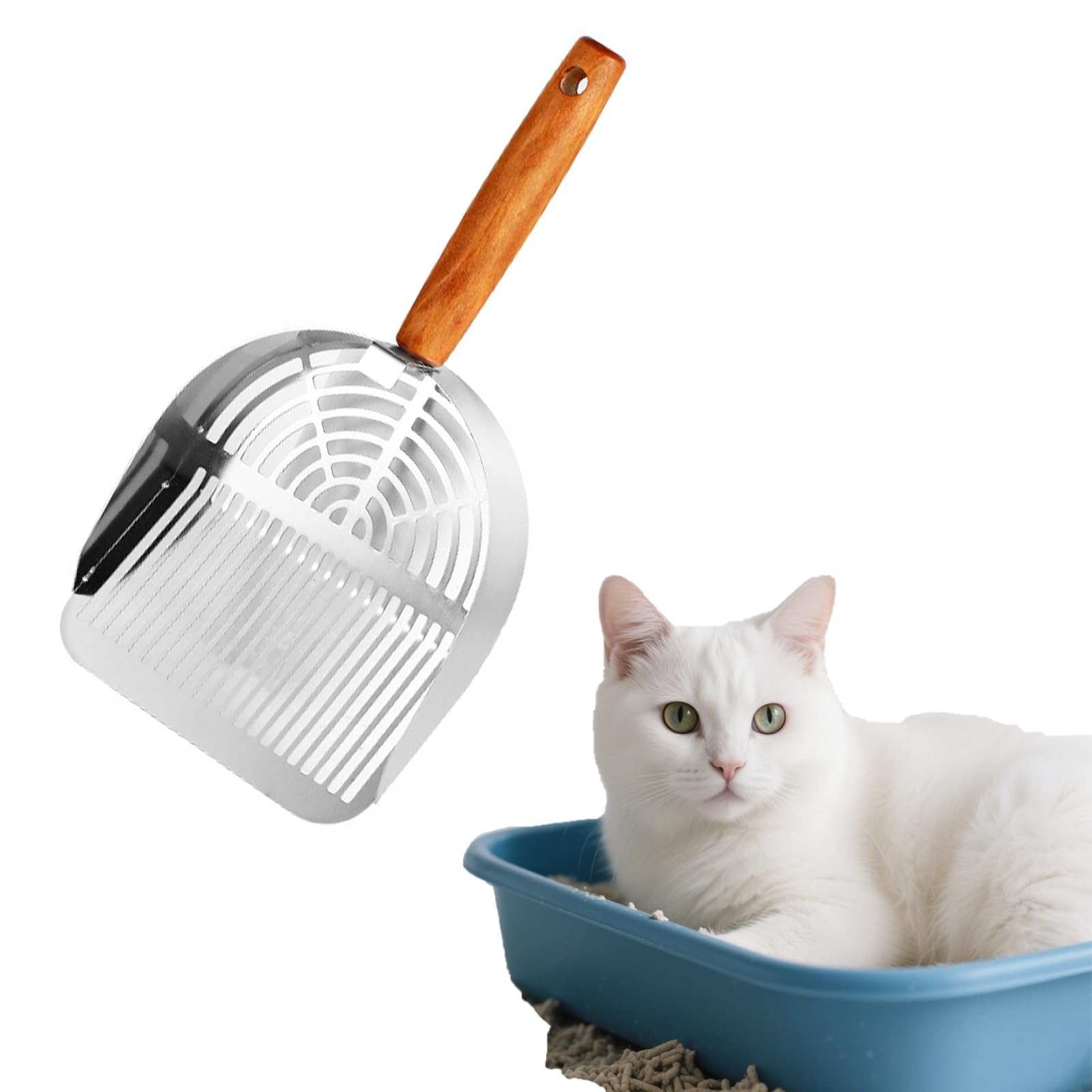 Stainless Steel Metal Cat Litter Scoop with Holder,Heavy Duty Litter Scooper & Speed Sifter,Dual-Width Holes for Quick Cleanin,Suitabla cat Scooper for Cat Litter Box,Durable, Heavy Duty