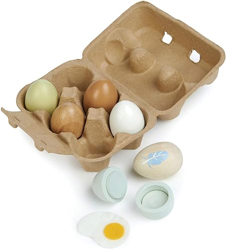 Miniatura 3 de Tender Leaf Toys - Huevos de madera - 6 piezas de huevos de madera maciza con caja de cartón, juguete realista de huevo de Pascua - Accesorios de