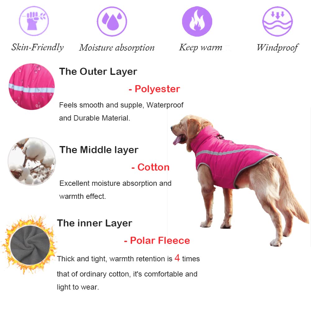 FEimaX Abrigo para Perros de Invierno Chaqueta Impermeable Ropa a Prueba de Viento con Forro Polar y Orificio para Arnés, Chaleco Cálido Duradero para Perro Pequeños Medianos Grandes y Mascotas