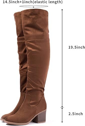Vista 4 de katliu Women's Knee High Boots Suede Chunky Heel Side Zipper Fashion Boots Stretch Winter Long Boot