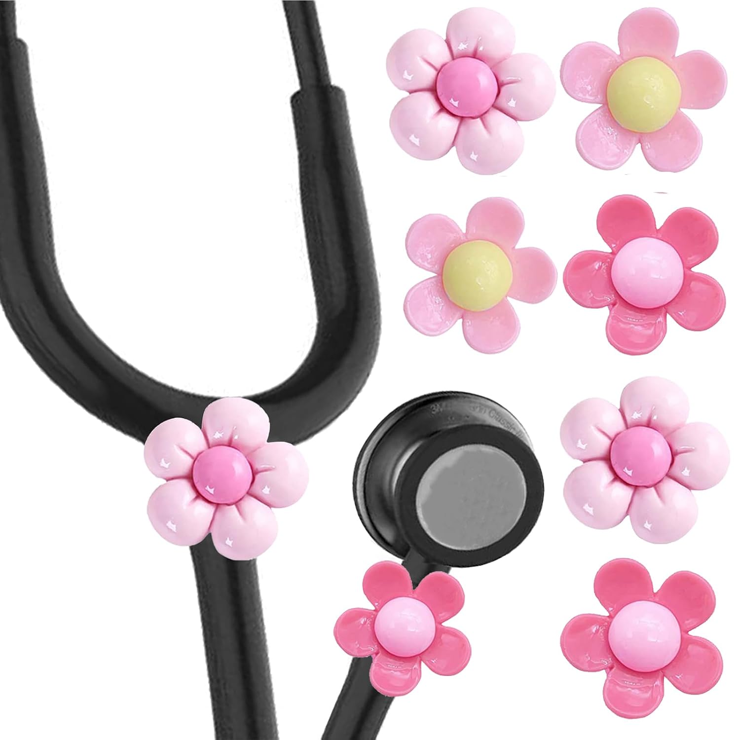 10 Pcs Stethoscope Charms, Stethoscope Accessories for Nurse Stethoscope Unique Id Tag, Compatible for 3M Littmann MDF, Gifts for Nurses, Doctors PEDS Vet Medical Workers (Floral)