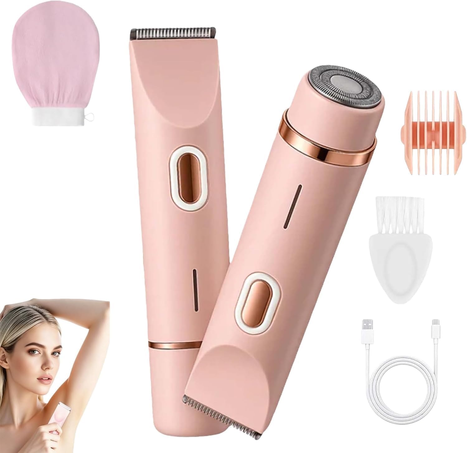 Razerly Maquinilla Mujer, Afeitadora Corporal 2 en 1, Maquinilla Electrica Femenina para Zona Intima Axilas Piernas y Piel Sensible (Rosa)