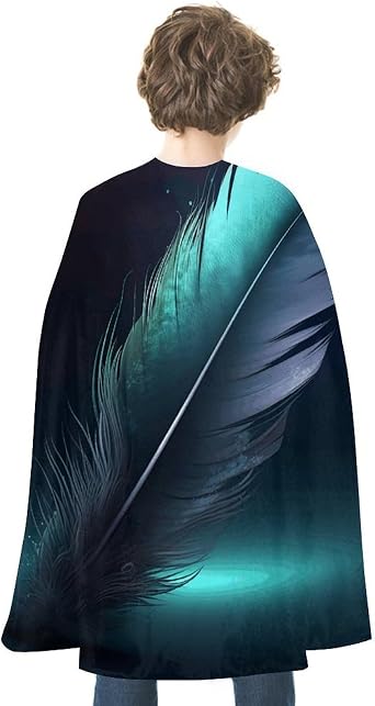 Renaissance Cape Halloween Costume for Men Women Blue Feather Pattern Vintage Capelet for Cosplay Parties