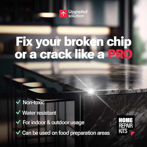 Granite, Marble, Quartz and Acrylic Repair Kit (Transparent/Transparent) - Suitable for Most Repairs I Also Cut Chips and Cracks for Tiles, Countertops, Fiberglass and Ceramic Surfaces in Minutes