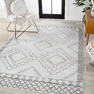 JONATHAN Y MOH200B-8 Amir Moroccan Beni Souk Indoor Area-Rug Bohemian Farmhouse Rustic Geometric Easy-Cleaning Bedroom Kitchen Living Room Non Shedding, 8 X 10, Cream,Gray