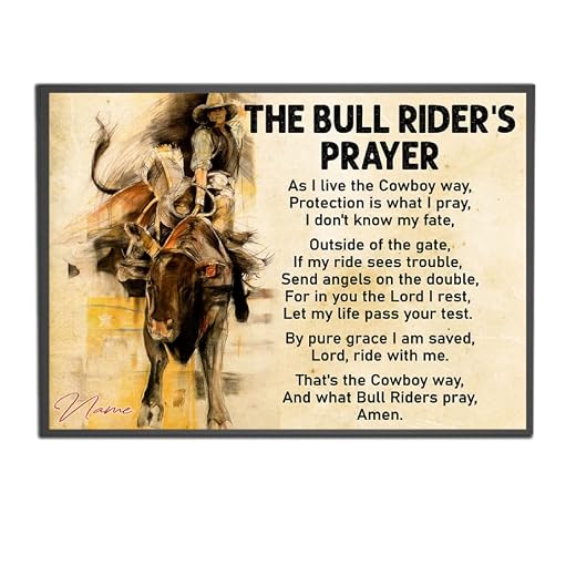 Personalized Bull Rider's Prayer Poster Rodeo Bull Riding Poster Gift for Bull Rider Cow Boy Bull Riding Lover Christian Praying Home Decor Wall Art Print Unframed, 18x12 in