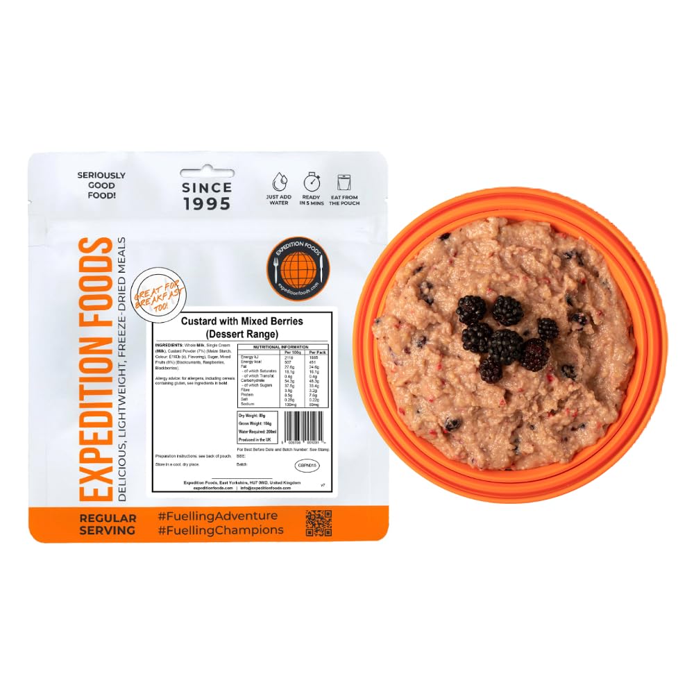 EXPEDITION FOODS Custard with Mixed Berries (Breakfast/Dessert Range) | Freeze-Dried Camping & Hiking Food