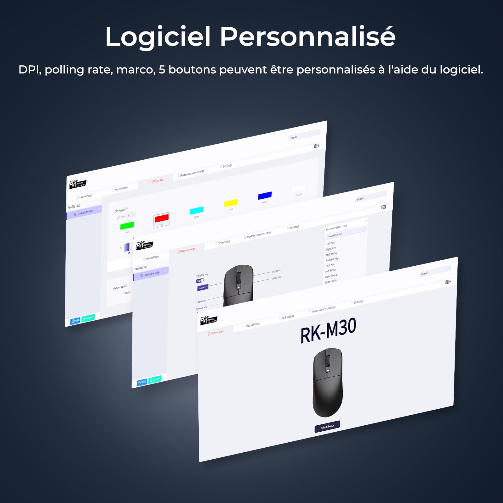 RK ROYAL KLUDGE M30 Souris sans Fil Gamer avec Capteur PixArt PAW3311, 41g Ultraléger, Polling Rate 1000Hz, BT/2.4G/Souris de Jeu Filaire, Batterie 250mAh, 5 Programmable Buttons, Blanc