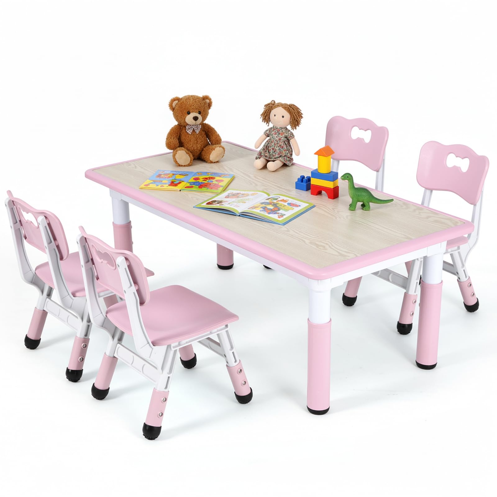 MAMIZO Kids Table with 4 Chairs, Adjustable Height Children's Table Chairs