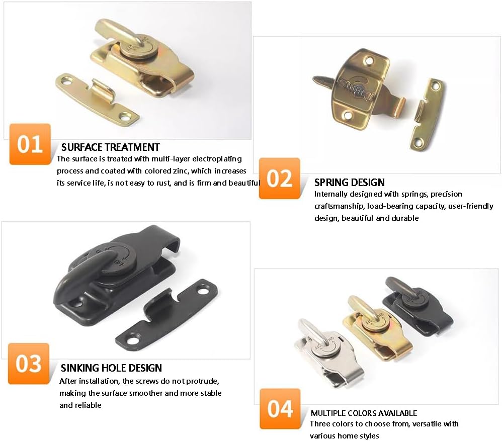 4Pcs Window Sash Lock, SiegYma Cam-Action Security Latch for Sliding/Up-Down Windows - Child Proof & Anti-Rust Metal Window Locks (Black)