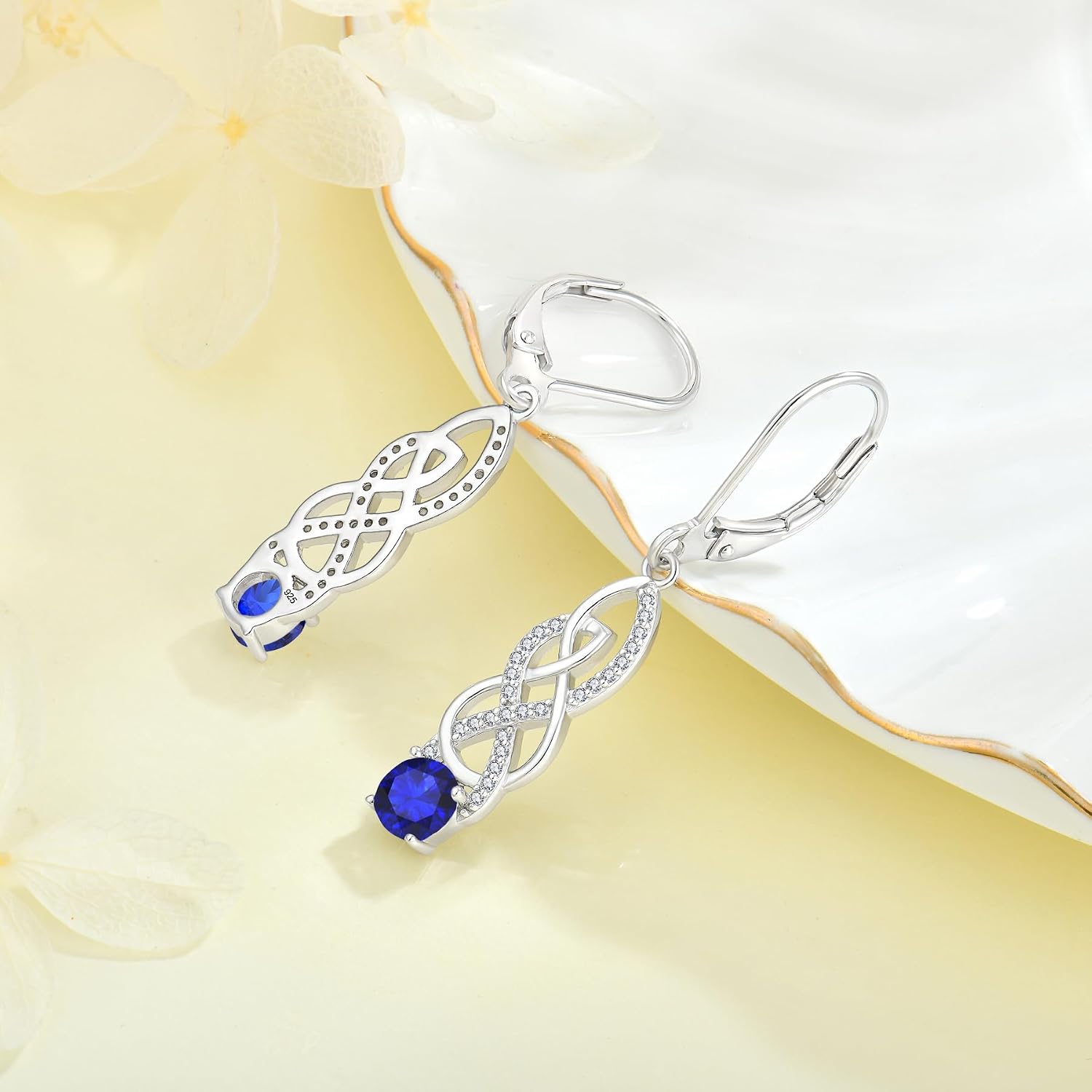 Twisted Earrings 925 Sterling Silver 5A Cubic Zirconia Dangle Drop Earrings Leverback Earrings Women Birthstone Jewelry