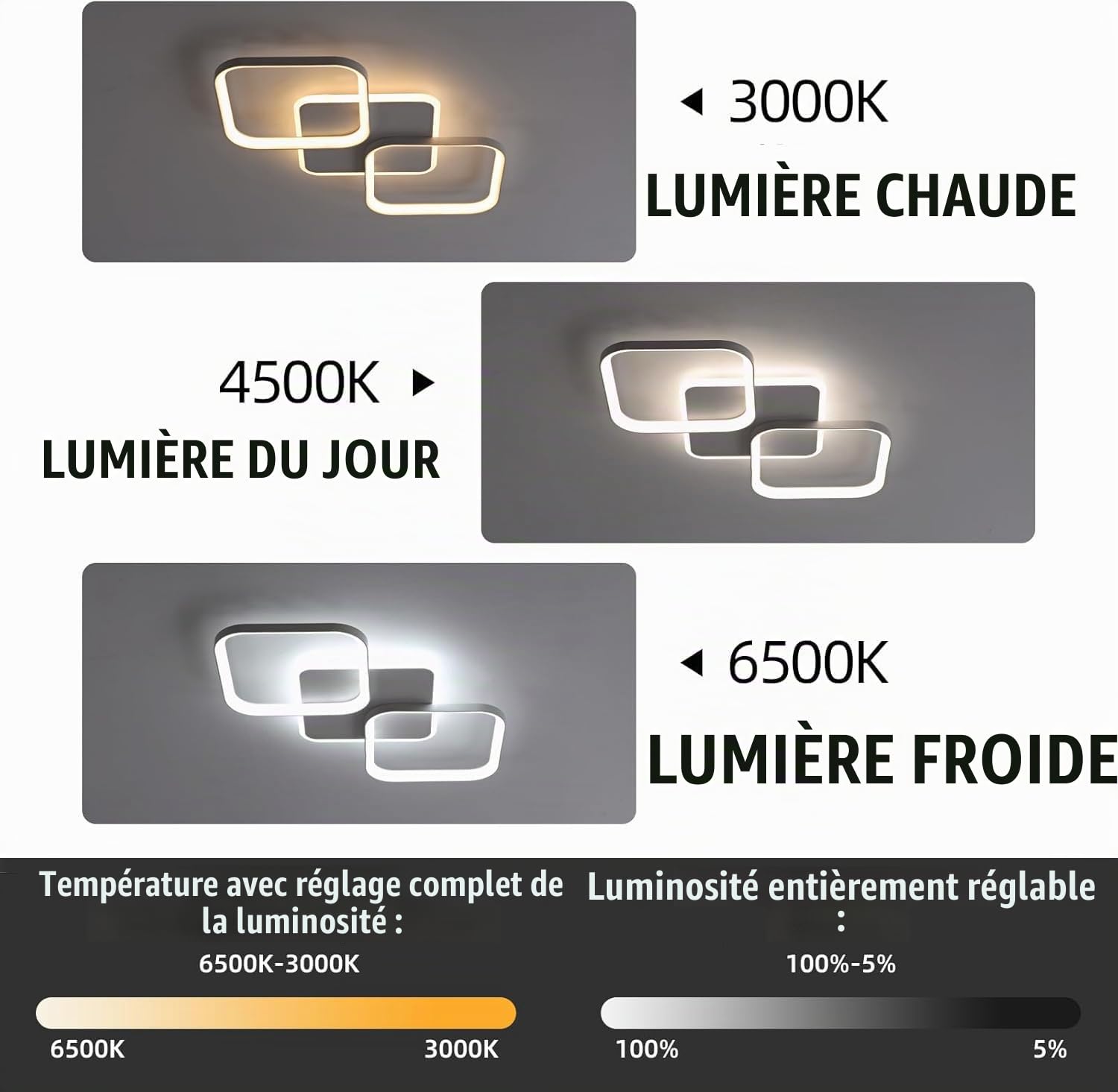 ANTENLICHT Plafonnier LED Moderne Dimmable avec Télécommande, 40W 4500LM Lampe de Plafond Avec Fonction Mémoire, Luminaire Plafonnier LED pour Chambre salon, Salle à manger Cuisine, Blanc 50x50x5cm