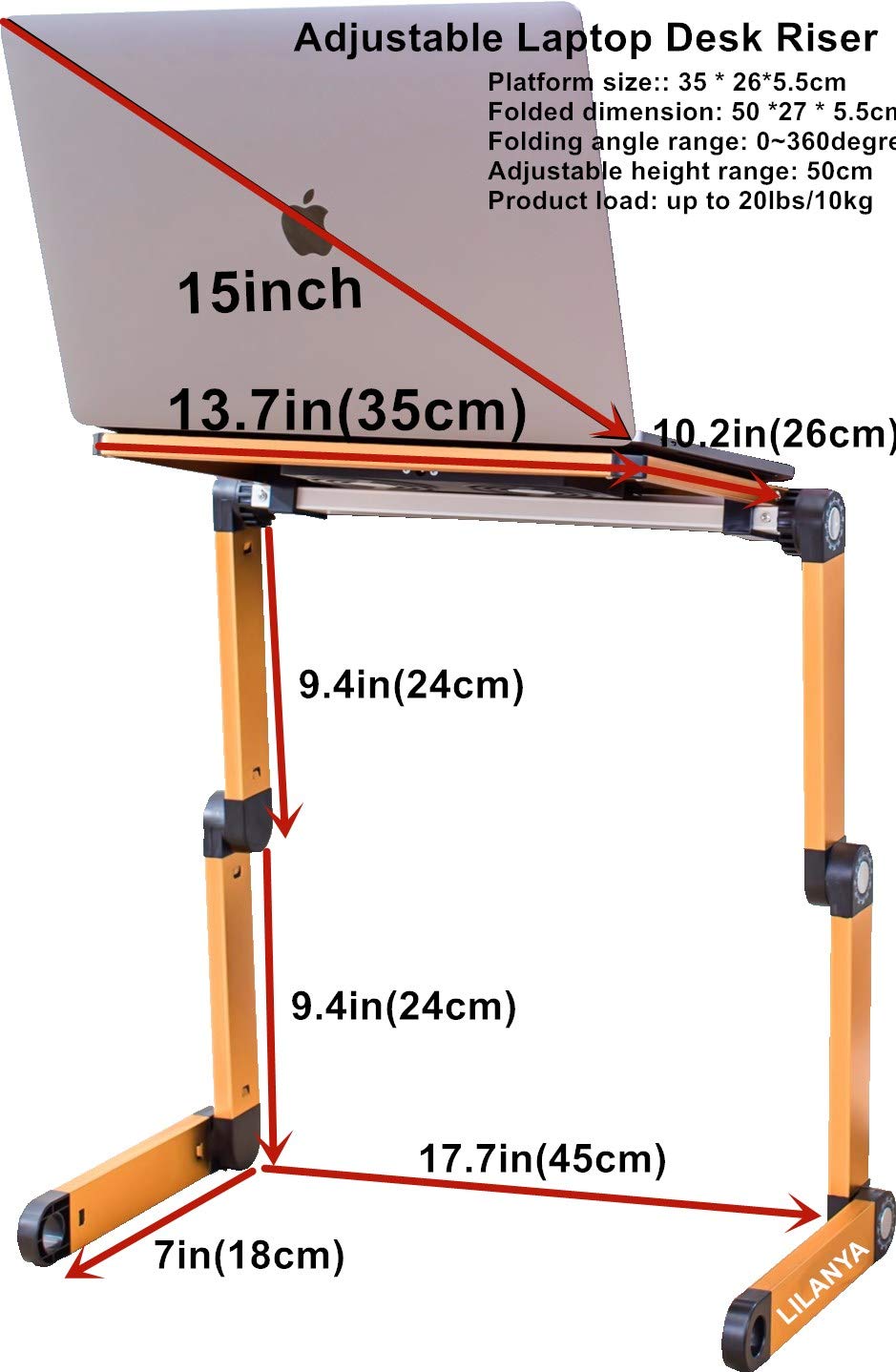 Support ergonomique pour ordinateur portable, portable, réglable, pour ordinateur portable, Ultrabook, MacBook pour lit et canapé avec ventilateurs USB pour le travail à la maison ou en voyage (jaune)