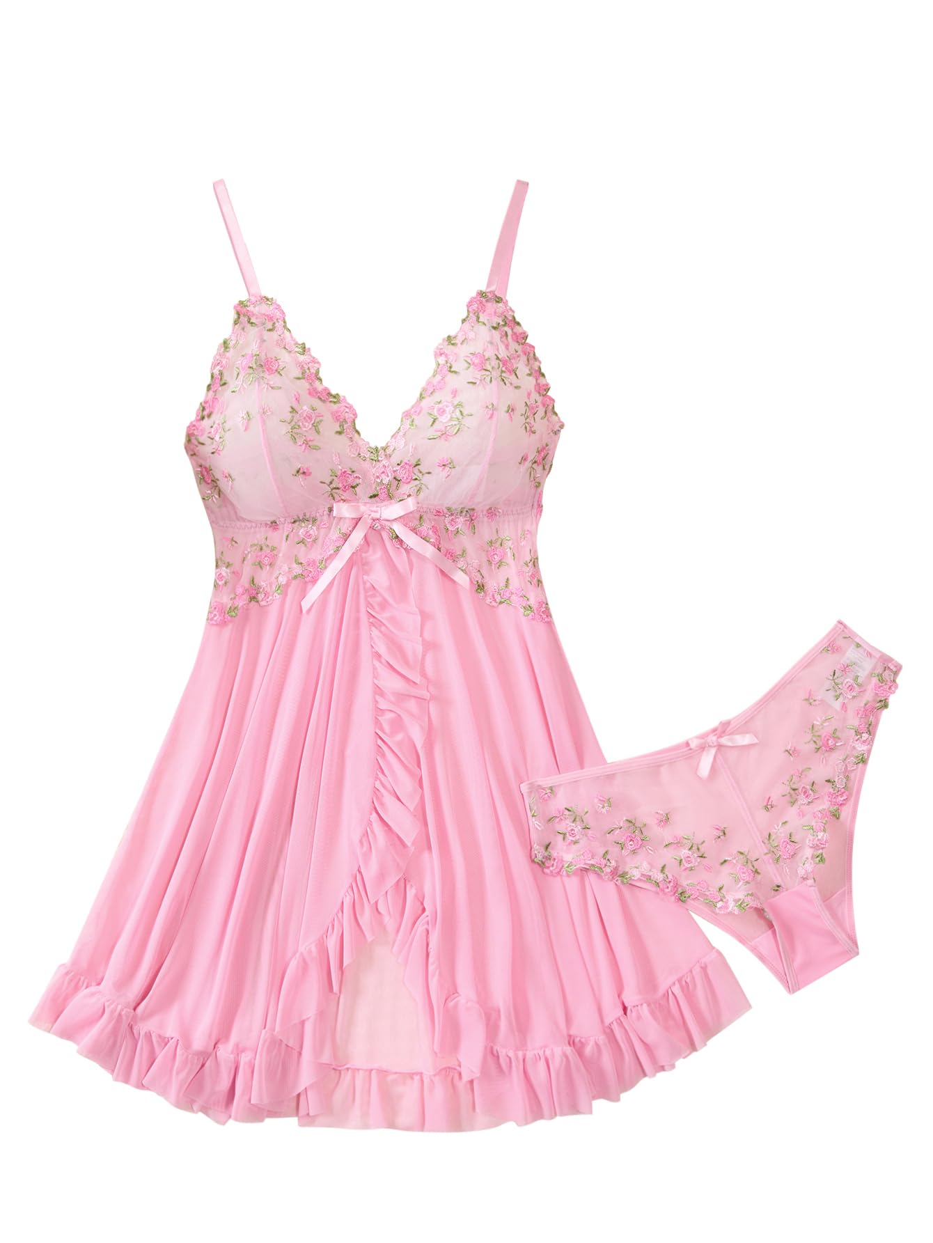 Foxiny Sexy Lingerie Dress 2pcs Women Night Gown with Thong 3XS-6XL