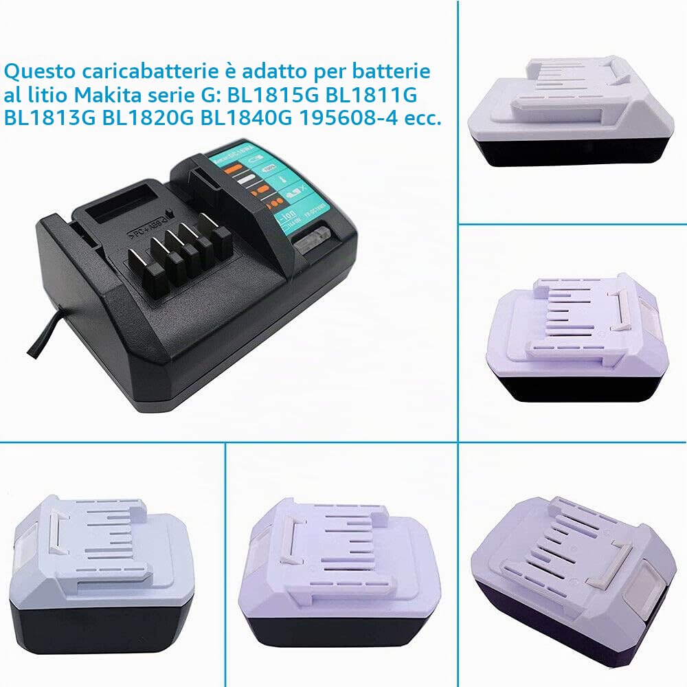 Caricabatterie per Makita DC18WA 14,4-18V+ batteria 18V 4,0Ah BL1840G BL1830G BL1820G Li-Ion BL1813G BL1811G per Makita HP457D TD127D 195608-4 batteria