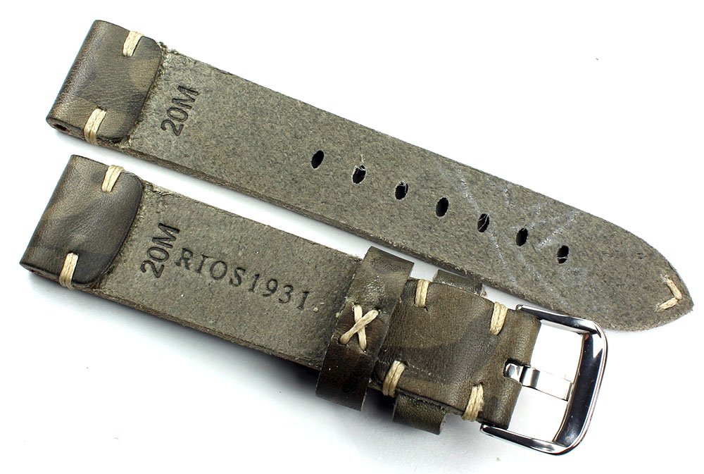 RIOS1931 BS - Cinturino per orologio vintage in pelle di sella, stile shabby shick, spazzolato a mano e realizzato a mano in Germania, nero, marrone, grigio, mimetico
