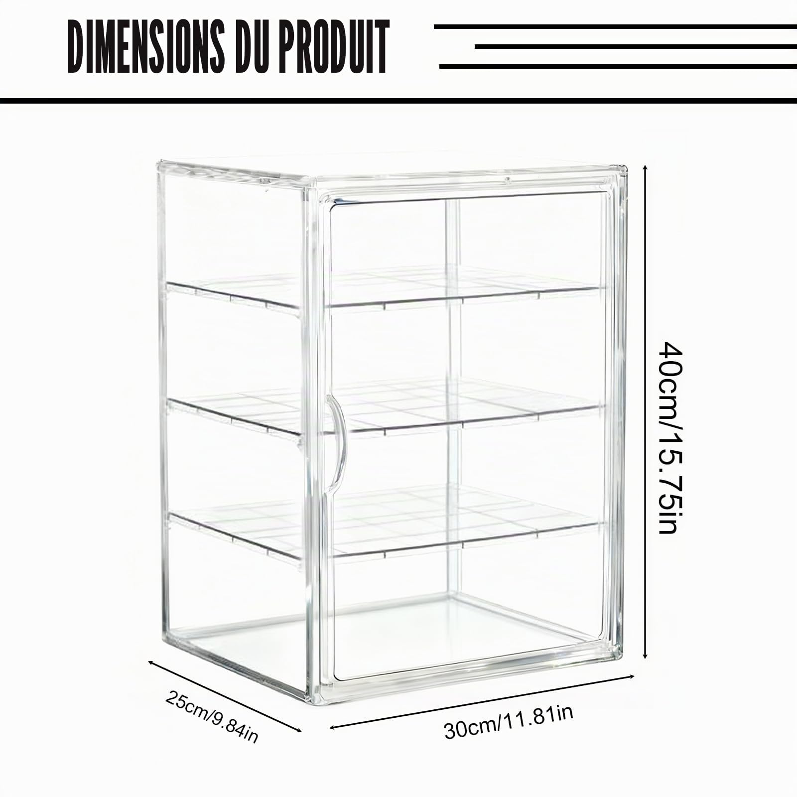 40 × 30 × 25 cm Vitrine de comptoir en acrylique à 4 couches : grande boîte à pain transparente, matériau PET transparent, vitrine à pâtisseries, fonction de porte magnétique, boîte à pain