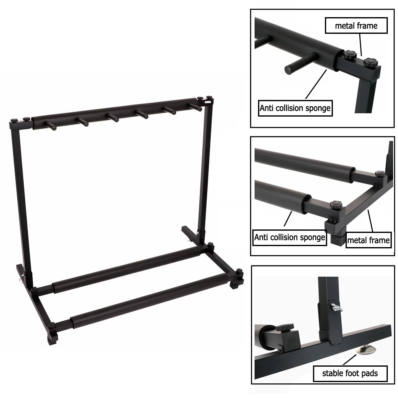 Supporto per chitarra – Supporto portatile in metallo per 5 chitarre, design pieghevole e stabile, ideale per riporre e spettacoli sul palco