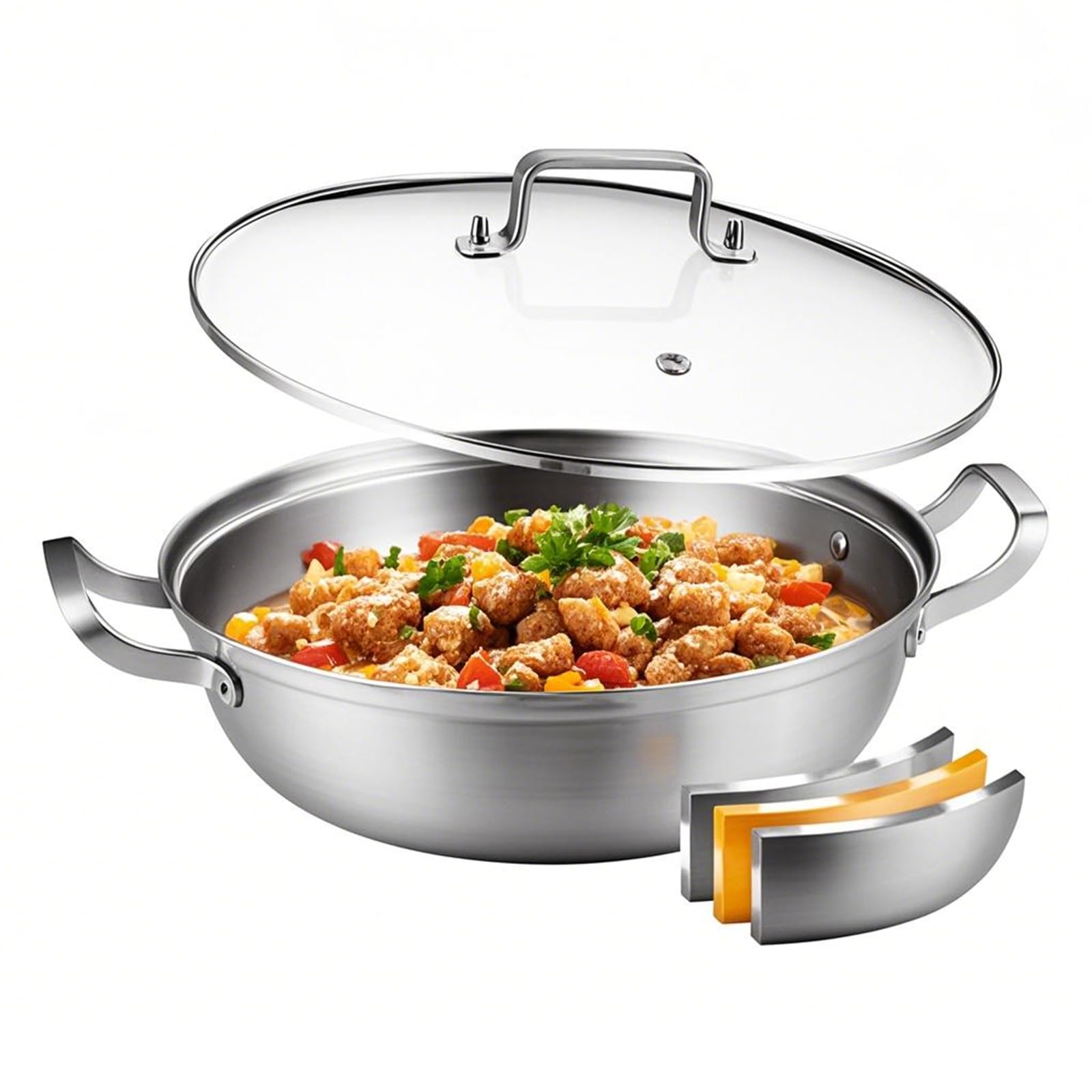 DELARLOCHEF Edelstahltopf mit Glasdeckel – Dreischicht-Suppe Topf, gleichmäßige Wärmeverteilung & geschirrspülersicher – Ideal für Partys, Camping, Familienessen