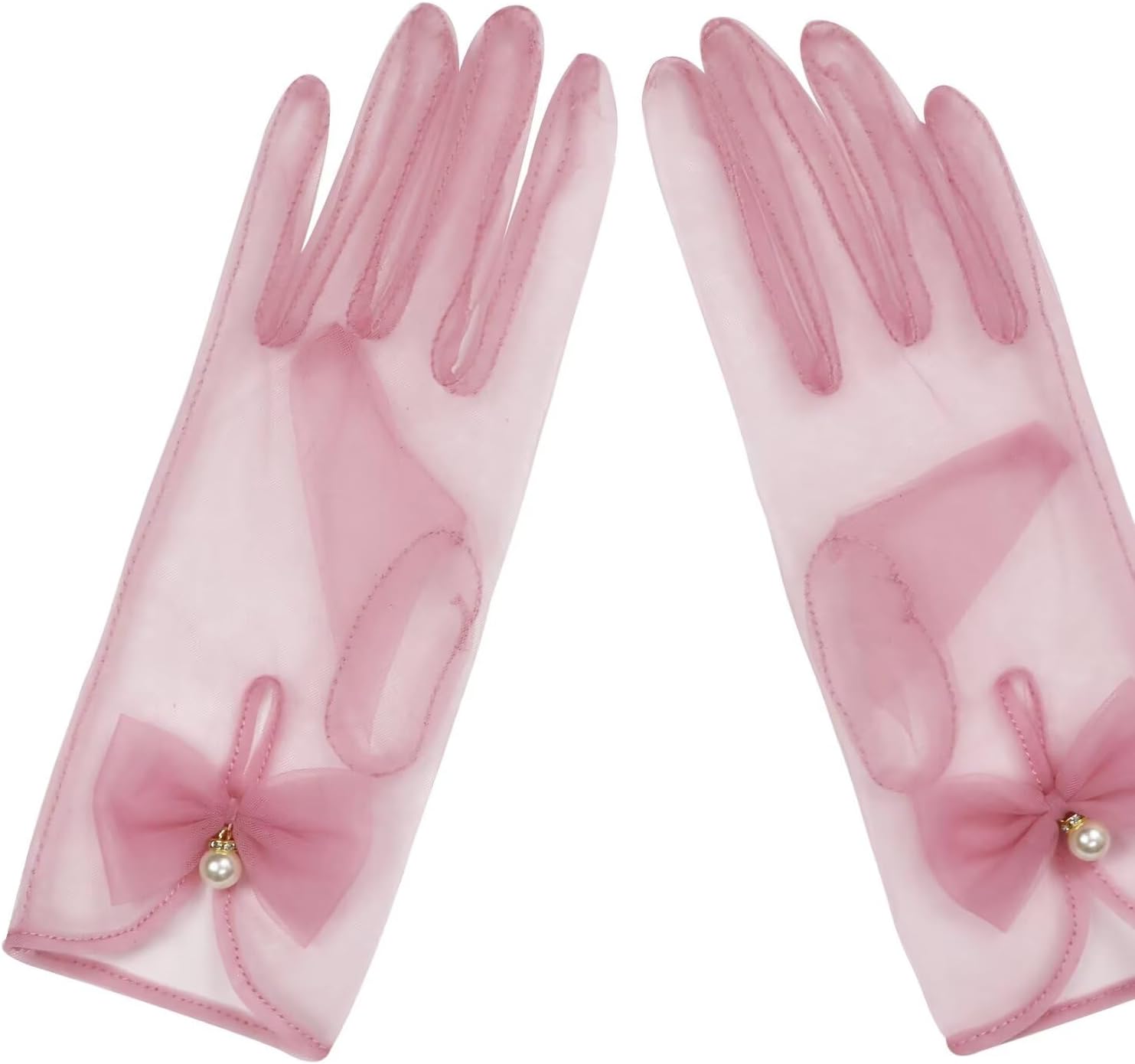 QRBTSCL Bow Tea Party Short Mesh Gloves Sheer Gloves for Women image 5