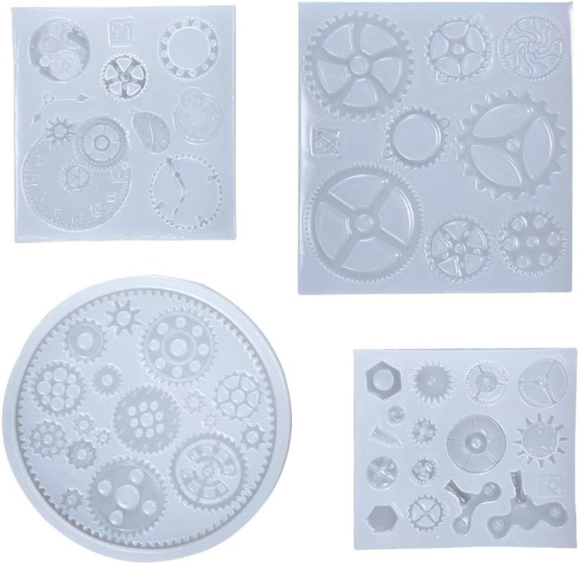 WANDIC Gear Mold, 4 Pack Steampunk Cogs Molds Clock Gears