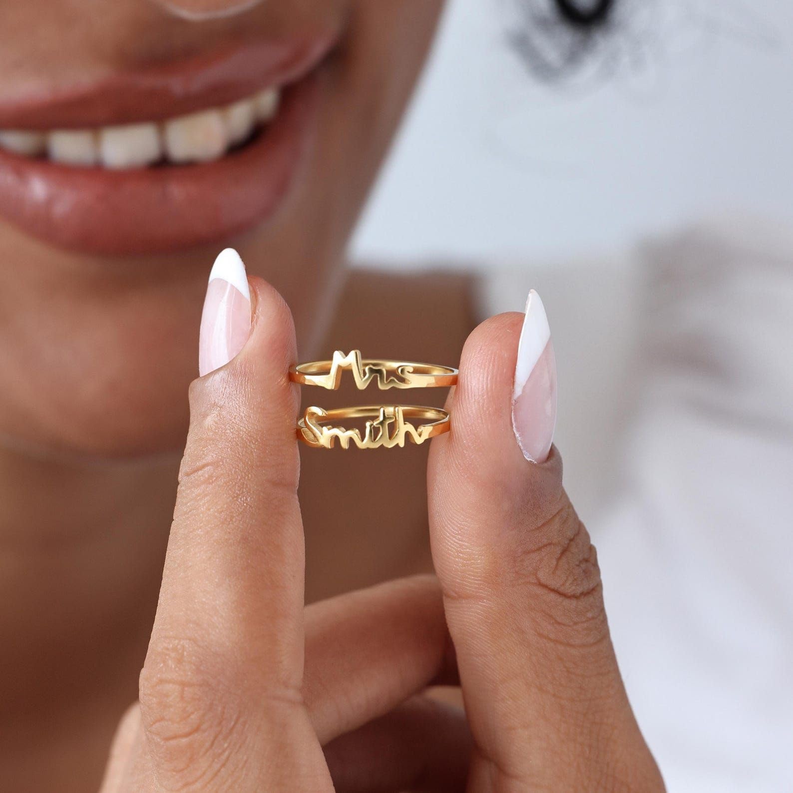 Signora anello argento sterling 925 martellato fascia impilabile nomi anelli matrimonio fatto a mano anniversario personalizzato