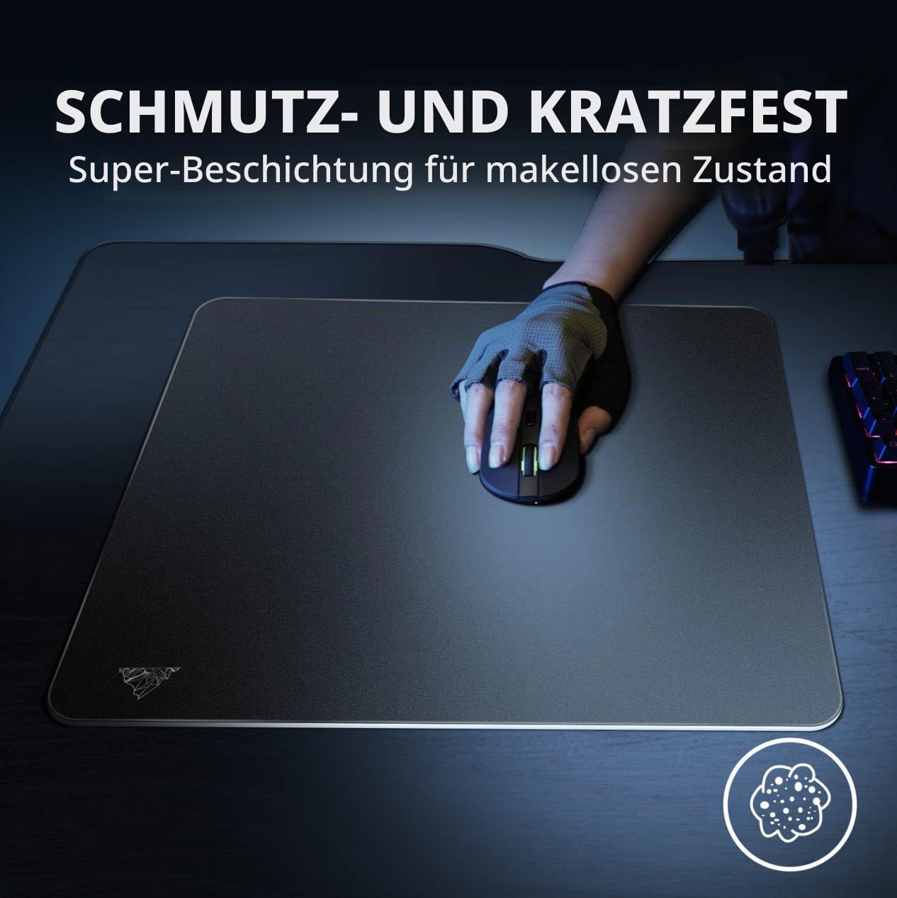 Glas Mauspad Gaming,450 * 400mm XL Mouse pad Gaming-Ultraglatte Oberfläche, geräuschminderndes Design, stoß- und Kratzfest-Schwarz