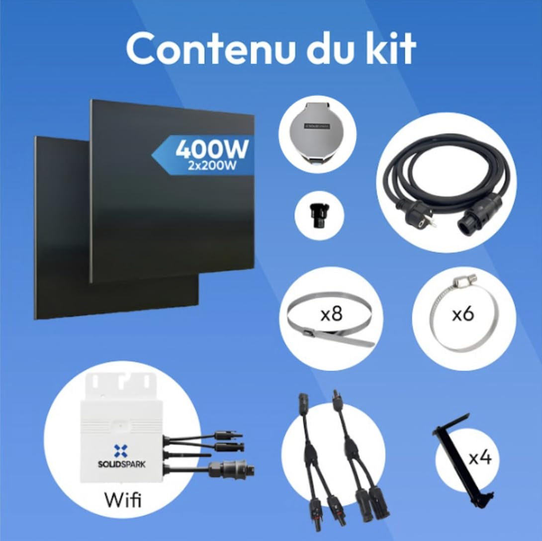 SOLIDSPARK Pannello solare Plug and Play Balcone 400W Monocristallini | IP67 | Fissaggio in alluminio nero | 19kg spostabile da solo | Kit di collegamento in serie | Resistente alle intemperie