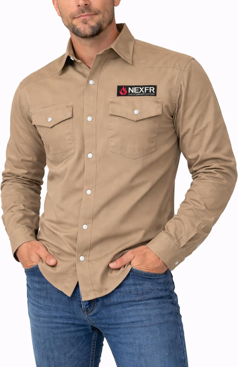 FR Shirts for Men | Flame Resistant Shirt with Pearl Snap Buttons | NFPA2112 Light Weight Fire Retardant Welding Shirt