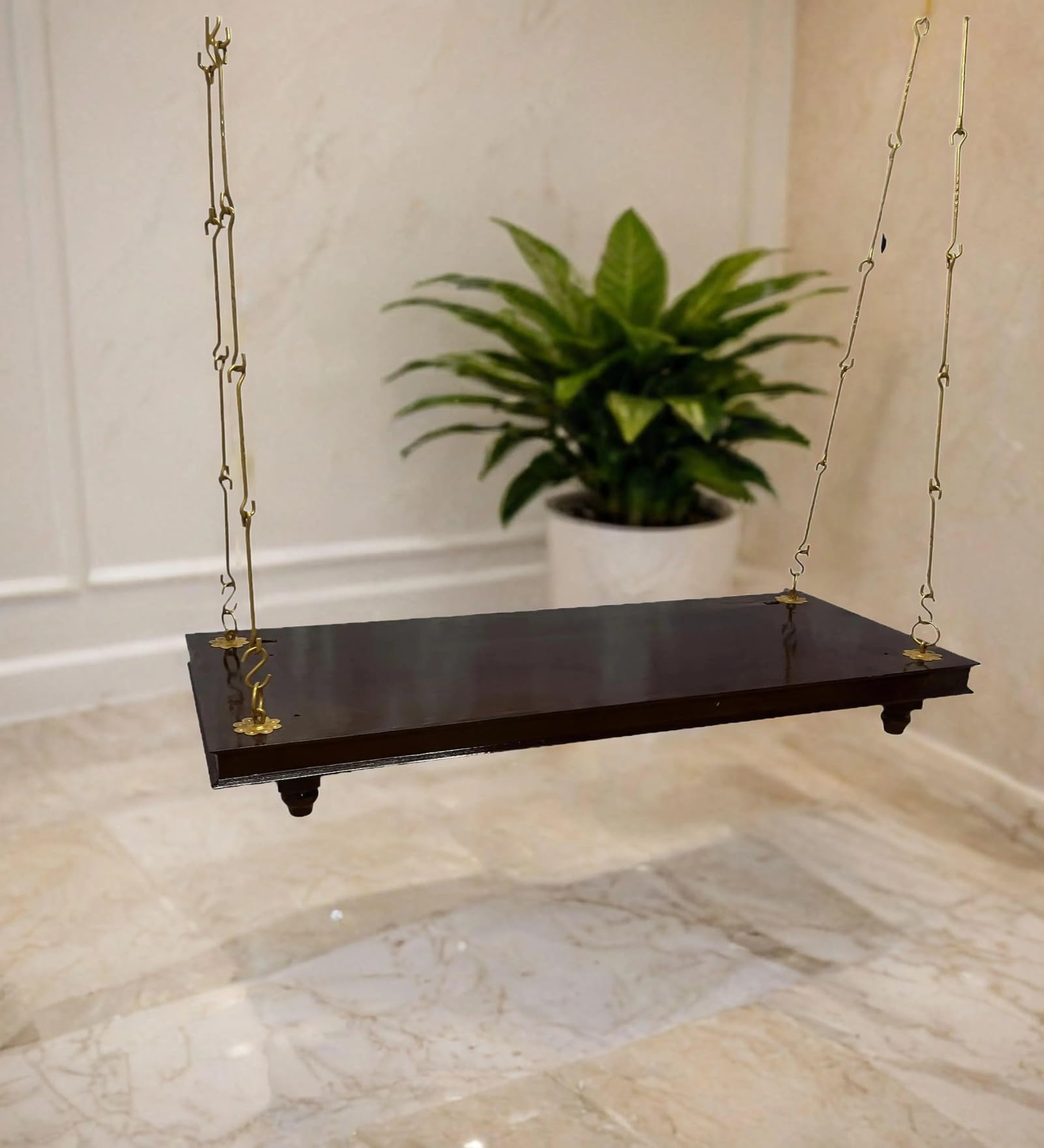 Jairi Traders Plank Wooden Swing Indoor Outdoor Teak Wood (4x2 Feet) Accessories Plain Boarder and Legs Brass Coated Accessories-image-15