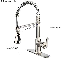 Vista 3 de Kitchen Sink Faucet with Pull Down Sprayer,Brushed Nickel Kitchen Faucet Spring Gooseneck Faucet Pull Out,Single Handle High Arc Kitchen Sink Faucet