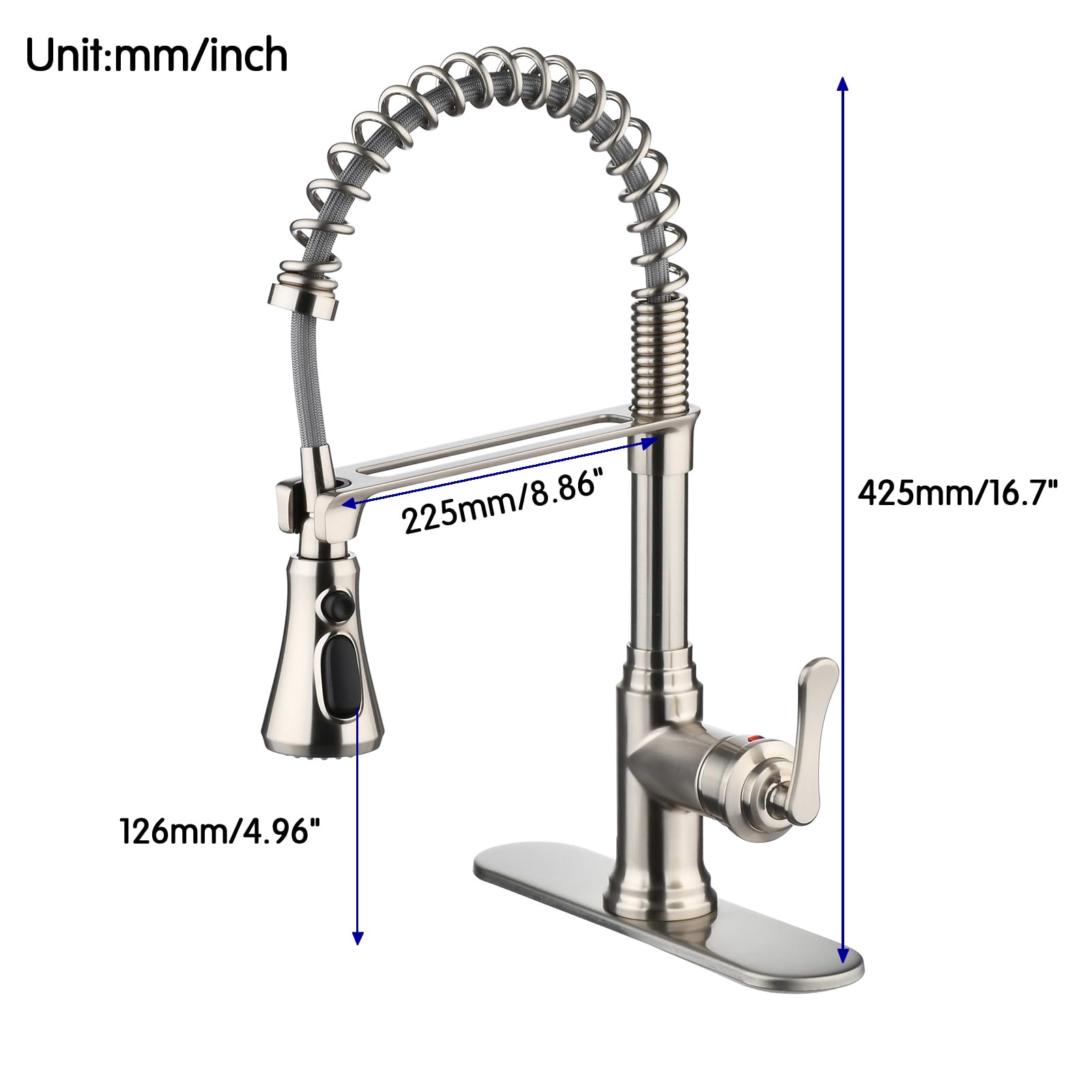 Kitchen Sink Faucet with Pull Down Sprayer,Brushed Nickel Kitchen Faucet Spring Gooseneck Faucet Pull Out,Single Handle High Arc Kitchen Sink Faucet for Farmhouse Camper Utility Rv Wet Bar