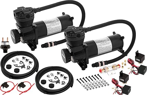 Vixen Air Suspensión resistente de 200 PSIviaje de airebolsabocina de tren compresor de airebomba con manguera trenzada de 38 pulgadas, válvula de